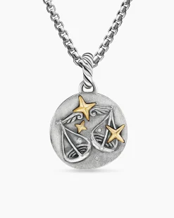 Libra Amulet Sterling Silver with 18K Yellow Gold and Diamonds, 19mm