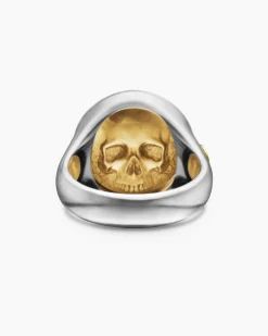 Life and Death Duality Signet Ring Sterling Silver with 18K Yellow Gold, 20mm