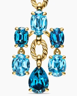 Marbella Chandelier Earrings 18K Yellow Gold with Blue Topaz and Hampton Blue Topaz, 57mm