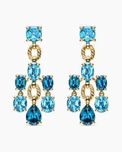 Marbella Chandelier Earrings 18K Yellow Gold with Blue Topaz and Hampton Blue Topaz, 57mm