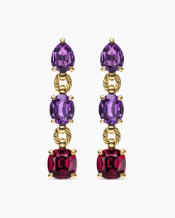 Marbella Drop Earrings 18K Yellow Gold with Amethyst and Rhodolite Garnet, 51mm