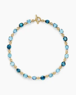 Marbella Toggle Necklace 18K Yellow Gold with Blue Topaz and Hampton Blue Topaz