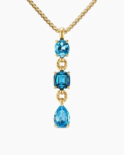 Marbella Y Pendant 18K Yellow Gold with Blue Topaz and Hampton Blue Topaz, 57.8mm