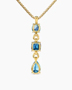 Marbella Y Pendant 18K Yellow Gold with Blue Topaz and Hampton Blue Topaz, 57.8mm