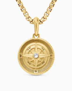 Maritime® Compass Amulet 18K Yellow Gold with Center Diamond, 20mm
