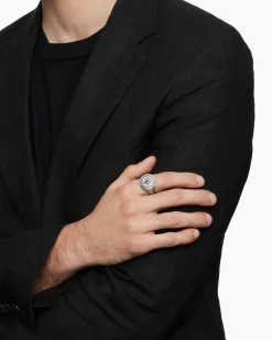Maritime® Compass Signet Ring Sterling Silver with Center Black Diamond, 19.4mm
