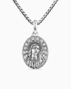 Mary Amulet Sterling Silver with Diamonds, 20mm