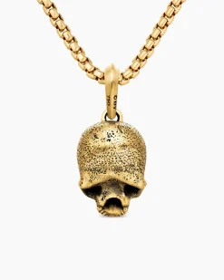 Memento Mori Skull Amulet 18K Yellow Gold with Black Diamonds, 18mm