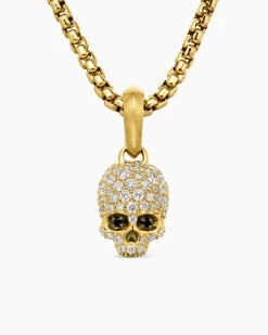 Memento Mori Skull Full Pavé Diamonds, Black Diamonds and 18K Yellow Gold, 14mm