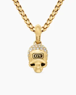 Memento Mori Skull Full Pavé Diamonds, Black Diamonds and 18K Yellow Gold, 14mm