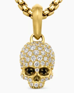 Memento Mori Skull Full Pavé Diamonds, Black Diamonds and 18K Yellow Gold, 14mm