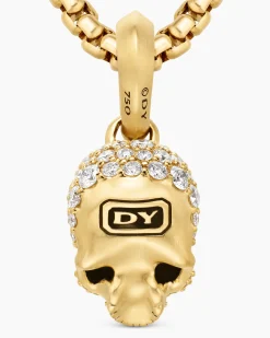 Memento Mori Skull Full Pavé Diamonds, Black Diamonds and 18K Yellow Gold, 14mm