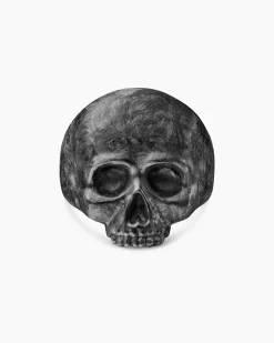 Memento Mori Skull Ring 18K Yellow Gold with Forged Carbon, 22mm