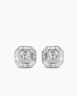 Men's Deco Stud Earrings Platinum with Diamonds