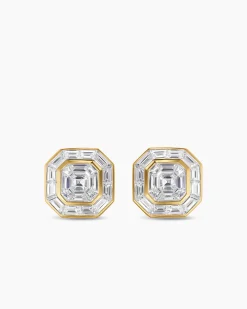 Men's Deco Stud Earrings Yellow Gold with Diamonds