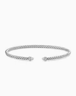 Micro Cable Flex® Bracelet Sterling Silver with Pavé Diamond Domes, 2.6mm