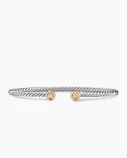 Micro Cable Flex® Round Bracelet Sterling Silver with 14K Yellow Gold and Diamonds, 2.6mm
