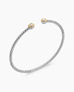 Micro Cable Flex® Round Bracelet Sterling Silver with 14K Yellow Gold and Diamonds, 2.6mm
