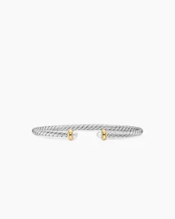 Micro Cable Flex® Teen Bracelet Sterling Silver with 14K Yellow Gold and Pearls, 2.6mm
