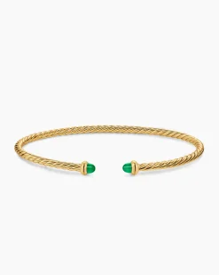 Micro Cablespira® Flex Bracelet 18K Yellow Gold with Emeralds, 2.6mm