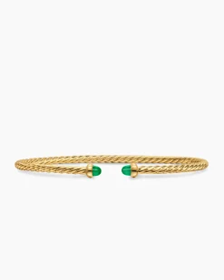 Micro Cablespira® Flex Bracelet 18K Yellow Gold with Emeralds, 2.6mm