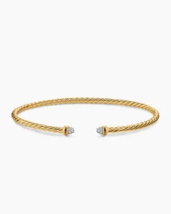 Micro Cablespira® Flex Bracelet 18K Yellow Gold with Pavé Diamond Domes, 2.6mm