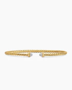 Micro Cablespira® Flex Bracelet 18K Yellow Gold with Pavé Diamond Domes, 2.6mm