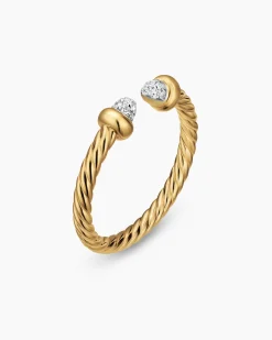 Micro Cablespira® Flex Open Ring 18K Yellow Gold with Pavé Diamond Domes, 2.5mm