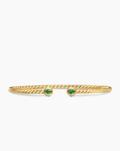 Micro Cablespira® Flex Round Bracelet 18K Yellow Gold with Emeralds, 2.6mm
