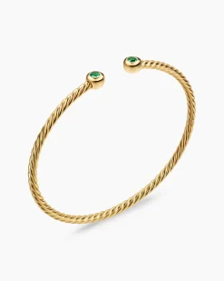 Micro Cablespira® Flex Round Bracelet 18K Yellow Gold with Emeralds, 2.6mm