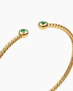 Micro Cablespira® Flex Round Bracelet 18K Yellow Gold with Emeralds, 2.6mm