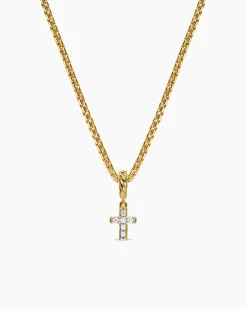 Micro Pavé Cross Amulet 18K Yellow Gold with Diamonds, 8mm