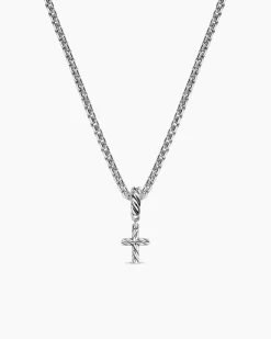 Micro Pavé Cross Amulet Sterling Silver with Diamonds, 8mm