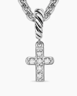 Micro Pavé Cross Amulet Sterling Silver with Diamonds, 8mm