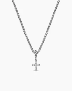 Micro Pavé Cross Amulet Sterling Silver with Diamonds, 8mm