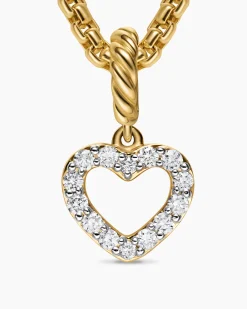 Micro Pavé Open Heart Amulet 18K Yellow Gold with Diamonds, 6.8mm