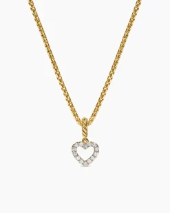 Micro Pavé Open Heart Amulet 18K Yellow Gold with Diamonds, 6.8mm
