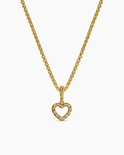 Micro Pavé Open Heart Amulet 18K Yellow Gold with Diamonds, 6.8mm