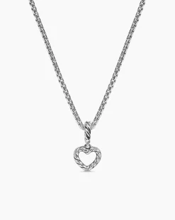 Micro Pavé Open Heart Amulet Sterling Silver with Diamonds, 6.8mm
