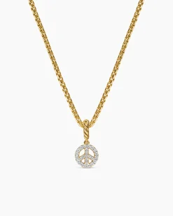 Micro Pavé Peace Sign Amulet 18K Yellow Gold with Diamonds, 7.6mm