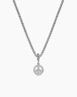 Micro Pavé Peace Sign Amulet Sterling Silver with Diamonds, 7.6mm