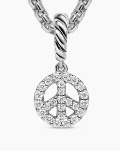 Micro Pavé Peace Sign Amulet Sterling Silver with Diamonds, 7.6mm