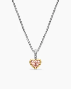 Mini Heart Amulet Sterling Silver with 14K Yellow Gold and Morganite, 7.2mm