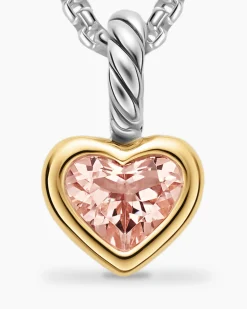 Mini Heart Amulet Sterling Silver with 14K Yellow Gold and Morganite, 7.2mm