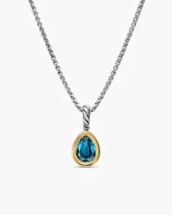 Mini Pear Cut Amulet Sterling Silver with 14K Yellow Gold and Hampton Blue Topaz, 11mm