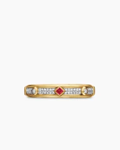 Modern Renaissance® Band Ring 18K Yellow Gold with Diamonds and Rubies, 4mm