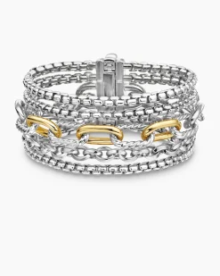Multi Row Chain Bracelet Sterling Silver with 18K Yellow Gold, 29mm