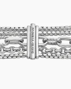 Multi Row Chain Bracelet Sterling Silver with 18K Yellow Gold, 29mm