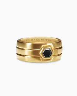 Nesting Band Ring 18K Yellow Gold with Center Black Diamond, 10mm