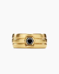 Nesting Band Ring 18K Yellow Gold with Center Black Diamond, 10mm